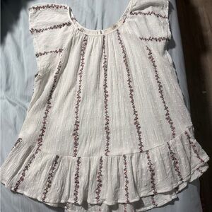 LOFT White and Red Striped Ruffle Blouse